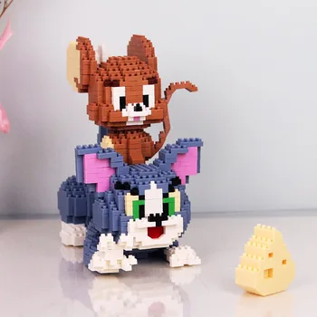 Zábava Cartoon Mini Stavebné Bloky Anime Kocúr Konštrukcia Hračka Myš Model Kreatívne detské Hračky Darček k Narodeninám