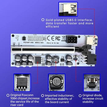 6PCS PCI pre 1X EXPRESS 16X Rozšírenie Adaptér USB3.0 PCI-E Stúpačky 10 Kondenzátor 13 Dropship