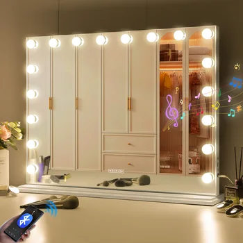 Veľké Zrkadlo na líčenie So Svetlami A Bluetooth Reproduktory Stmievateľné LED Svetlá S 10x Zväčšením USB Port pre Ženy, make-up