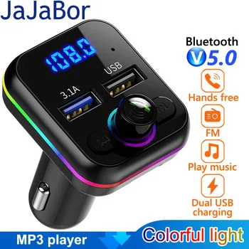 JaJaBor FM Duálny USB Nabíjačka Telefónu Farebné Svetlo Auto Mp3 Prehrávač Auto Bluetooth 5.0 Handsfree Súprava do Auta FM Modulátora