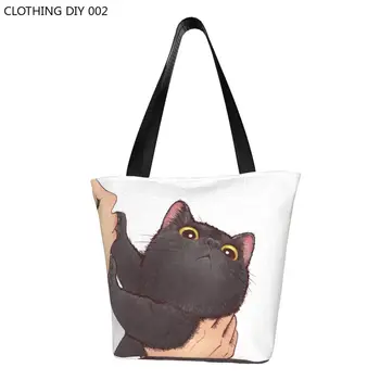 Roztomilý Tlačené Žiadne Bozky Vtipné Mačku Meme Nakupovanie Tote Bag Umývateľný Plátno Shopper Ramenný Mačiatko Milenca Kabelka