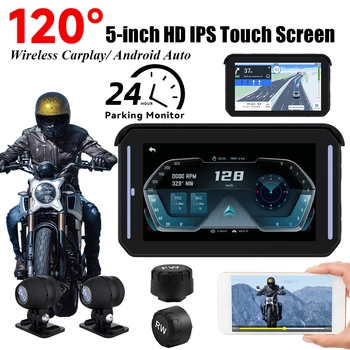 HD 1080P Bezdrôtový Carplay Android Auto 5-Palcové GPS Obrazovku Monitora Nahrávanie Zvuku IPS Dotykový Displej Tlaku v Pneumatikách Monitor Dash Cam