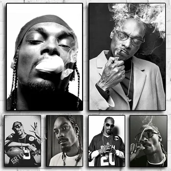 Rap Hudba Plátno Gangster Spevák Maľovanie Snoop Dogg Hip Hop Rapper Plagát Čierne A Biele Steny Art Print Pictures Home Decor