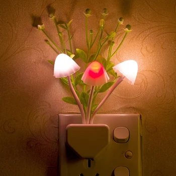 Nočné Svetlo EÚ Plug Automatické Indukčné Sen Huba Huba Svietidlo 3 LED Húb Lampy, Nočné Osvetlenie, 7 Farieb Mení Na Domov