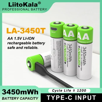 Nový, Originálny LiitoKala AA 1,5 V 3450mWh Veľkú Kapacitu Lítiová Nabíjateľná Batéria Typ-C, USB Rýchle Nabitie za Myši Hračka
