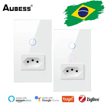 Tuya ZigBee Brazília Smart Switch 16A Smart Zásuvky Sklenený Panel Potrebné Neutrálny Vodič 1/2 