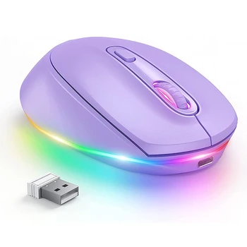 LUK Fialová Wireless Mouse Dobíjacia Myš pre Notebook Malé Bezdrôtové Myši Kliknite na položku Tichý LED Rainbow Svetlá pre Počítač
