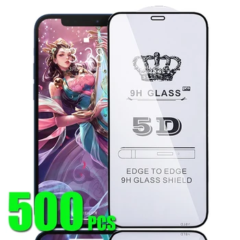 500pcs 5D Úplné Pokrytie Tvrdeného Skla 9H Premium Film Obrazovke Protetcor Pre iPhone 15 Pro Max 14 Plus 13 Mini 12 11 XS XR X 8 7 SE