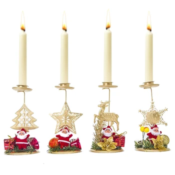 Santa Claus Snowflake Star Vianočné Zlatý Svietnik Železa Sviečka Ornament Darček Ploche Držiak Na Vianočný Stôl Dekorácie Elk