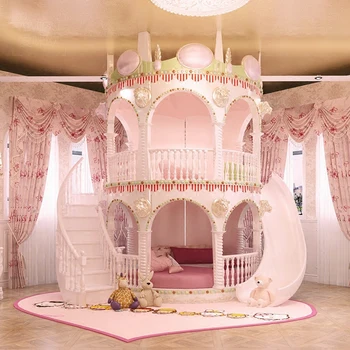 Spálňa Princezná Dievča List Deti Posteľ , Krásna, Jeden Ružový Hrad Posteľ Dievčatá Nábytok