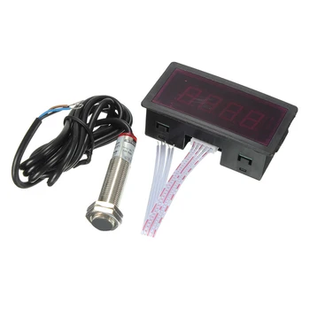LED 4 Digitálny Tachometer ot. / MIN Rýchlosť Meter Červená + NPN Hala Blízkosti Prepínač Snímačov