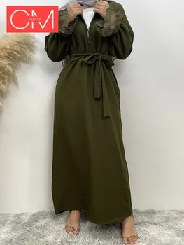 Moslimské Eid Maxi Šaty Abaya Ženy Arabských Zip Predné Dubaj Islamskej Bublina Krepové Black Vyšívané Kaftane Šaty, Večerné Šaty Šaty