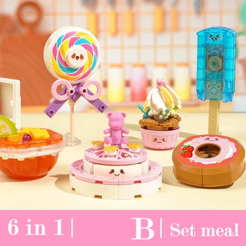6 V 1 Dva Kawaii Cartoon Hamburger stavebným Package Ice Cream Dezert Detí Vzdelávacie Hračky Pre Dievčatá Narodeniny