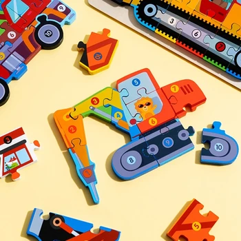 Drevené Puzzle Puzzle Pre Dieťa Konštrukcie Vozidla Puzzle Robustný Puzzle