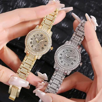 Móda Ženy Luxury Diamond Oceľové Hodinky Náramok Dámy Quartz Hodinky Rose Gold Dámske Náramkové Hodinky Lesklé Crystal Reloj Mujer