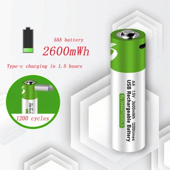aa 1,5 v 2600mWh lítiové batérie, dobíjacie batérie podporovať priame nabíjanie TYP-C line pila pilha usb aa bateria li