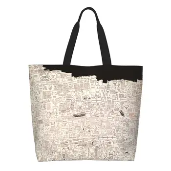 Pegasus Podľa Basquiats Potraviny Nákupné Tašky Vlastné Vytlačiť Plátno Shopper Ramenný Tote Bag Veľkú Kapacitu Umývateľný Kabelka
